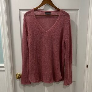 Wooden Ships V-Neck Wool/Mohair Blend Open Knit Sweater Size M/L Rose Pink